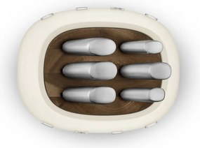 Комплект ножове със стойка SMEG KBSF02CR, 7 части, Слотове от акациево дърво, Немска неръждаема стомана, Крема