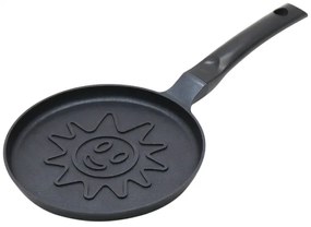 Тиган за палачинки Klausberg KB 7972, 18 см, Релефно дъно със слънце, Незалепващо покритие, Без PFOA, Индукция, Черен