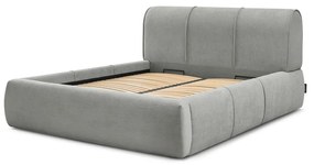 Светлосиво тапицирано двойно легло с място за съхранение с решетка 160x200 cm Vernon - Bobochic Paris