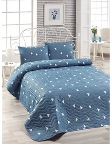 Комплект от памучно синьо шалте за легло и 2 калъфки за възглавници Lesso Duro, 200 x 220 cm Ucgen - Mijolnir