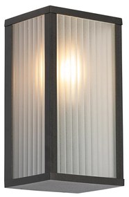 Външна стенна лампа черна с релефно стъкло IP44 - Charlois