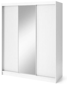 Гардероб с плъзгащи врати BIAMO 3 с огледало, 180x220x60, бял/бял мат