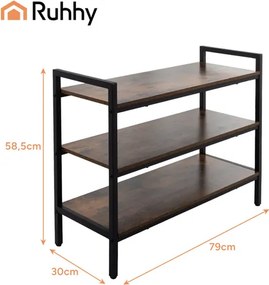 Шкаф за обувки с 3 рафта, Лесно сглобяване, Модерен лофт дизайн, издръжлива конструкция Ruhhy 27038