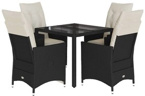 3276693 vidaXL Градински трапезен комплект възглавници 5 части черен полиратан