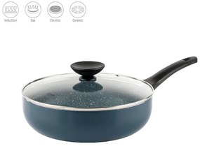 Дълбок тиган с капак Luigi Ferrero Prima FR-2634L, 26x7.5 см, 3.4 л, Незалепващо покритие, Стъклен капак с отвор за пара, Индукция, Тъмносин