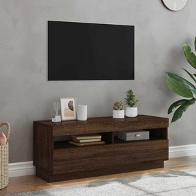 815722 vidaXL ТВ шкаф с LED осветление, кафяв дъб, 100x35x40 см