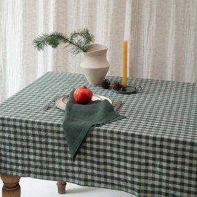 Ленена покривка за маса 140x200 cm Forest Green Gingham – Linen Tales