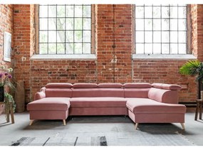 Светлорозов кадифен U-образен ъглов разтегателен диван (десен ъгъл) Sweet Harmony - Miuform