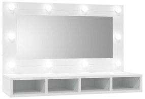 Огледален шкаф с LED, бял, 90x31,5x62 см