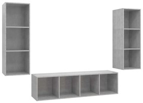 3079749 vidaXL Комплект ТВ шкафове от 3 части, бетонно сив, инженерно дърво