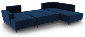 Син кадифен разтегателен ъглов диван с място за съхранение (десен ъгъл/U форма) Kyoto – Cosmopolitan Design