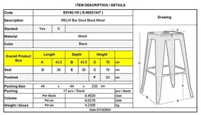 Бар стол Реликс Ε5190.1W черен цвят