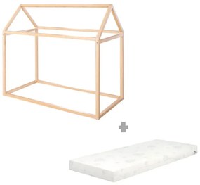 Бамбуково къща детско легло 70x140 cm с включен матрак/без ламелно дъно в естествен цвят House Bed – Roba