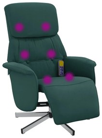 356673 vidaXL Масажен реклайнер стол с поставка за крака, тъмнозелен, текстил