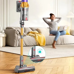 Вертикална прахосмукачка Honiture X7 CJD239, 550W, 45 KPa, 1.5 л, 60 мин, 3 режима, Регулируема височина, HEPA, Тъчскрийн, LED четка, Никел/жълт