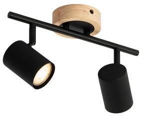 Модерен прожектор черен с дърво наклоняем 2-светлина - Jeana