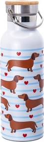 Светлосиня и кафява бутилка за пътуване от неръждаема стомана 425 ml Sausage Dog – Sass &amp; Belle