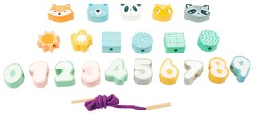 Small Foot Игра за нанизване Животни и числа, в пастелни цветове, 22 части
