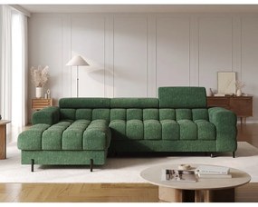 Зелен сгъваем/с място за съхранение ъглов диван от прежда с примки от букле (ляв ъгъл) Felro – ELTAP