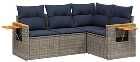 3226775 vidaXL Градински диван с възглавници, 4 части, полиратан, сив