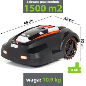 Разопакован: Косачка-робот NAC RLM1500G2-NG, 1500M2, 28V, Li-Ion 4.0Ah, Черен/оранжев