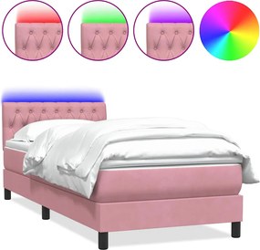 3317156 vidaXL Боксспринг легло с матрак и LED, розово, 90x210 см, кадифе