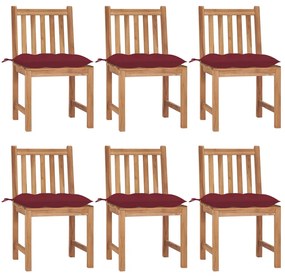 3073139 vidaXL Градински столове, 6 бр, с възглавници, тиково дърво масив