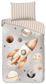 Сиво-бежово единично памучно детско спално бельо 140x200 cm Explore – Good Morning