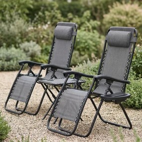 Комплект от 2 накланящи се градински стола с маса - сив