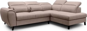 Бежов кадифен разтегателен ъглов диван с място за съхранение (десен ъгъл L форма) Noble – ELTAP