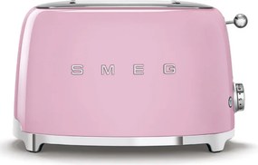 Тостер за хляб SMEG 50's Style TSF01PKEU, 950W, 2 филии, 6 нива, Тавичка за трохи, Вграден кабел, Неръждаема стомана, Розов