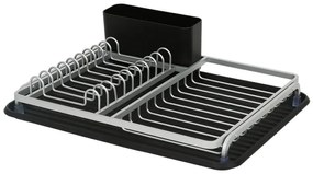 Сушилник за съдове Luigi Ferrero FR-3932A, 43x32x12 см, Устойчив срещу корозия, Стойка с 3 отделения, Табла за отцеждане, Черен/сребрист