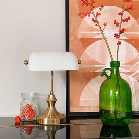 Класическа лампа за нотариус златиста с опал стъкло - Banker