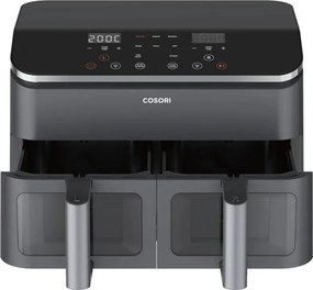 Втора ръка: Двоен фритюрник с горещ въздух Cosori Dual Basket CAF-R901-AEU, 1750 W, 8.5 л, 8 програми, Таймер, Touch screen, Черен