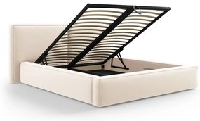 Кремаво тапицирано кадифено двойно легло с място за съхранение с включена подматрачна рамка 180x200 cm Arendal – Cosmopolitan Design
