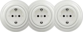Kliklap - Тройна ретро домашна розетка с рамка SCHUKO 230V, керамична, бяла