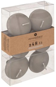 Комплект свещи без аромат atmosphera Hugo, 6 Плаващи, Диаметър 4.5 см, Taupe