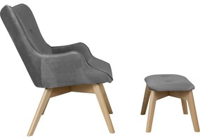 Сив кадифен фотьойл с табуретка Niko – Ropez