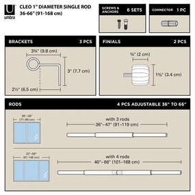 Стоманен разширяем прът за завеси в сребрист цвят 91 - 168 cm Cleo – Umbra