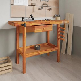 153320 vidaXL Работна маса с чекмедже и менгемета, 124x52x83 см, акация масив