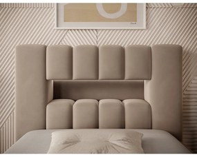 Светлокафяво единично легло 90x200 cm тапицирано с място за съхранение с включена подматрачна рамка Lamica – ELTAP