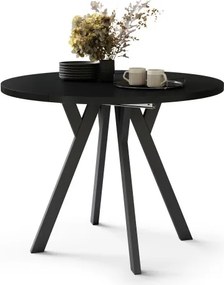 АЛМО Черно/черни крака - КРЪГЛА РАЗТЕГАТЕЛНА МАСА С Y-ОБРАЗНИ КРАКА В ЛОФТ/ИНДУСТРИАЛЕН СТИЛ ЗА ХОЛ ИЛИ ТРАПЕЗАРИЯ