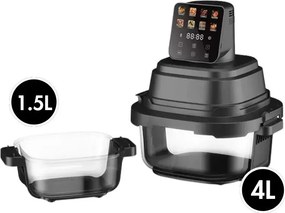 Фритюрник с горещ въздух Just Perfecto JP-AF4GL, 1500 W, 1.5/4 л, 8 програми, 80-200 C, 360° Hot Air Circulation, Термоустойчива стъклена конструкция, Черен