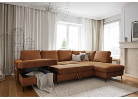 Оранжево-кафяв разтегателен ъглов диван от рипсено кадифе (десен ъгъл) Lofty Lilly – Miuform