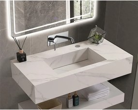 Мивка за баня PIETRA ICL 12049/100W БЕЗ ОТВОР, стенен монтаж, кварц, бял мат, 100x50x18см