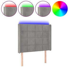 3124084 vidaXL LED горна табла за легло, светлосива, 93x16x118/128 см, кадифе