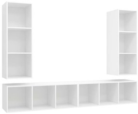 3079880 vidaXL ТВ шкафове за стенен монтаж, 4 бр, бели, инженерно дърво