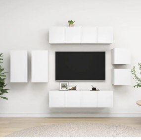 3078704 vidaXL Комплект ТВ шкафове от 8 части, бял, инженерно дърво