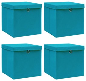 Кутии за съхранение с капаци 4 бр бебешко сини 32x32x32 см плат