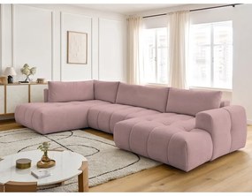 Розов сгъваем/с място за съхранение ъглов диван (ляв ъгъл/U форма) Fuji – Bobochic Paris